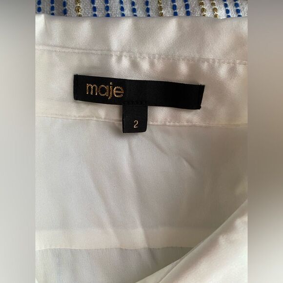 Maje Pearl White Silk Shirt Collared Button Down Blouse Classic Sz 2 US M - Picture 8 of 16